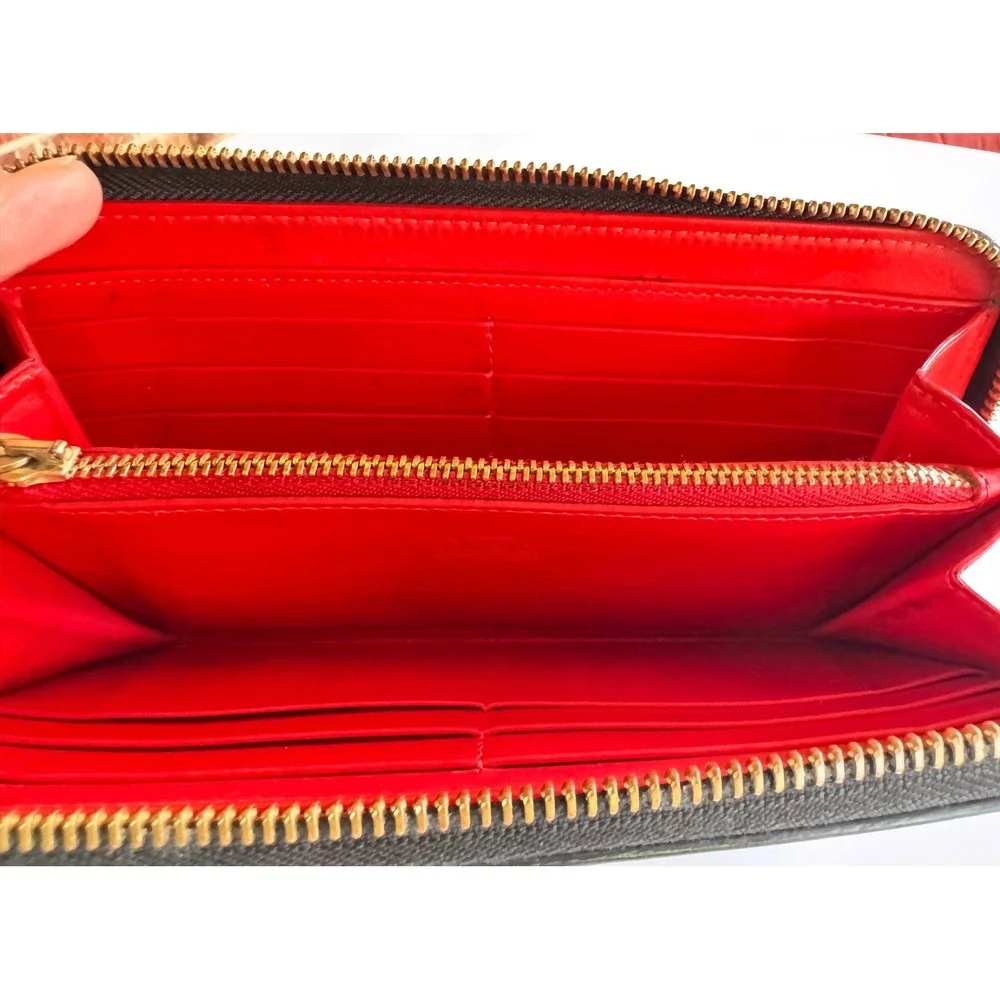 Christian Louboutin ‎ Studded Black Leather Zip Around Wallet Red Interior GUC